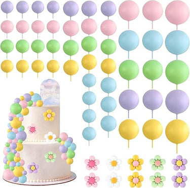 61 Piezas Adornos para Tartas Boho, Decoracion Tartas Cumpleaños de Bolas, Decoracion de Pastel Bola Topper Tarta,Mini Globos Cake Toppers para Cumpleaños, Bodas, Baby Shower, Día de la Madre (A)